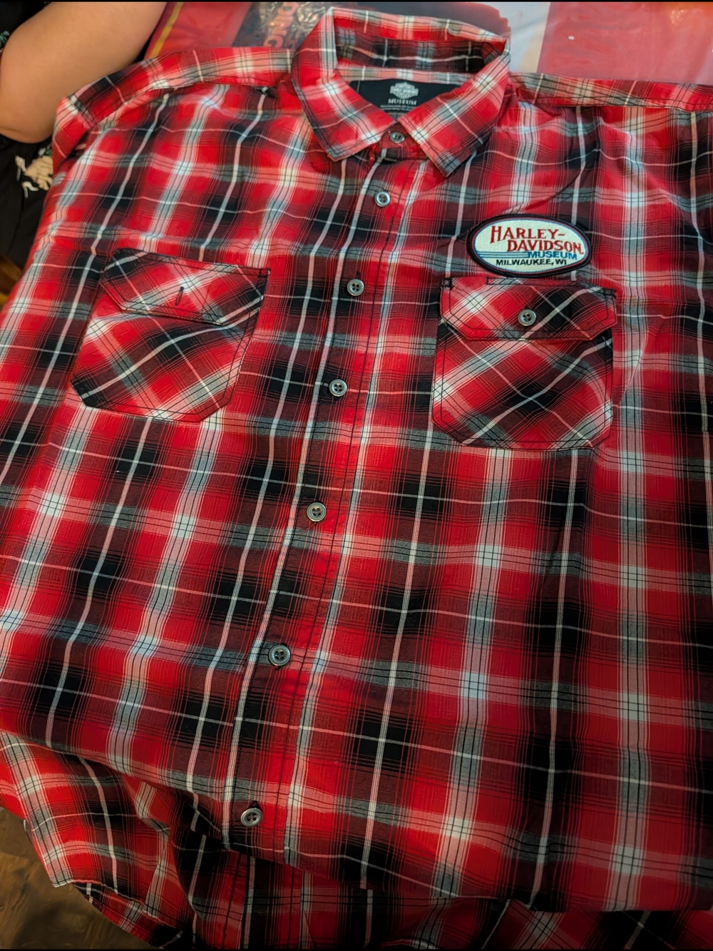 Harley-Davidson Red and Black Plaid Button-Down Shirt